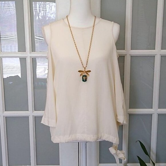 Like New Ivory Tibi Silk Cold Shoulder Top - Picture 3 of 15